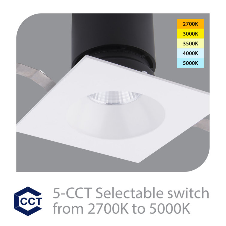 Patriot Square 3" LED Recessed Lighting Kit with 5-CCT and Aluminum Trim in White