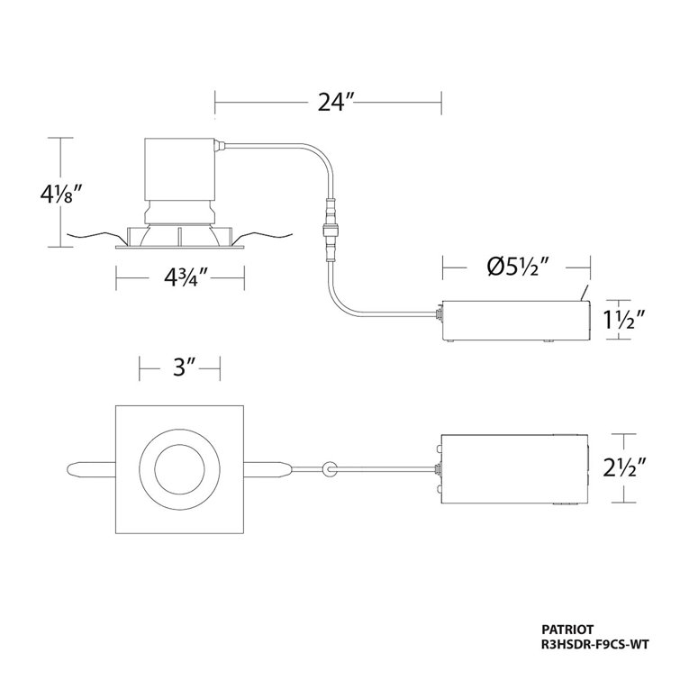 Patriot Square 3" LED Recessed Lighting Kit with 5-CCT and Aluminum Trim in White