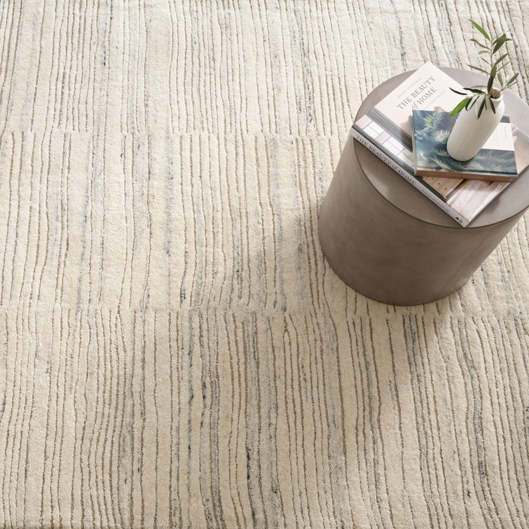 Avery Oatmeal Hand Tufted Wool Stripe Rug 3'x5'