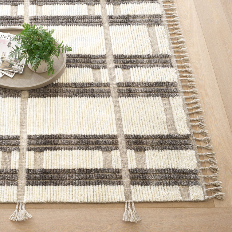 Everett Hand-Knotted Ivory and Charcoal Stripe Wool Rug 3' x 5'