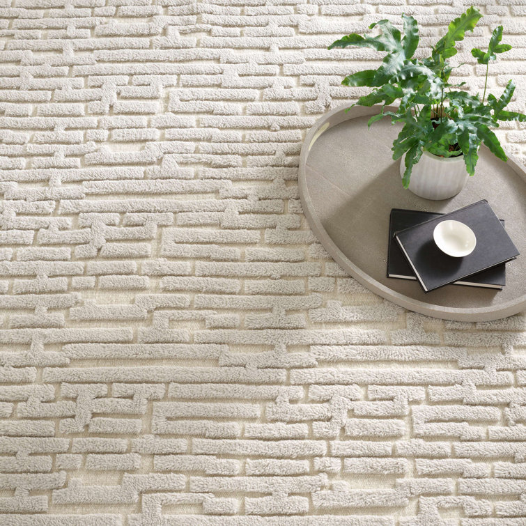 Ivory Hand-Knotted Wool and Synthetic 8' x 10' Rug