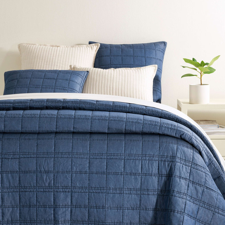 King Blue Reversible TENCEL Quilt Set