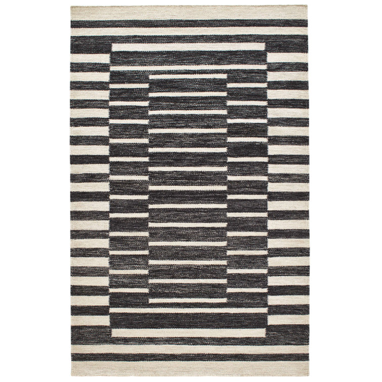 Heights Charcoal and Ivory Flat Woven Wool Rug, 3' x 5'