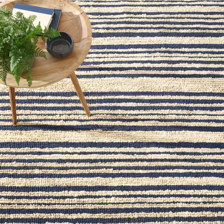 Marie Flanigan Navy Stripe Handwoven Wool-Cotton Blend Rug 2' x 3'
