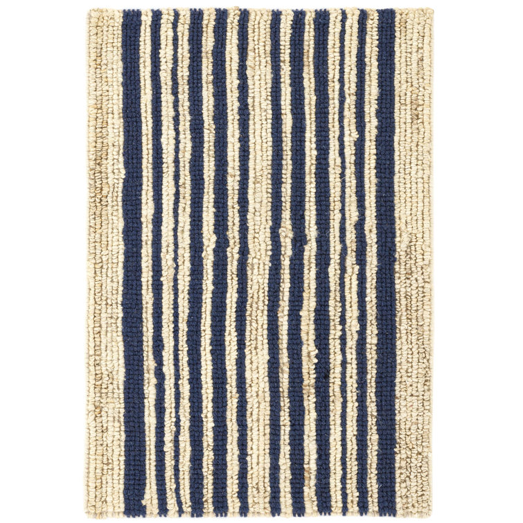 Marie Flanigan Navy Stripe Handwoven Wool-Cotton Blend Rug 2' x 3'