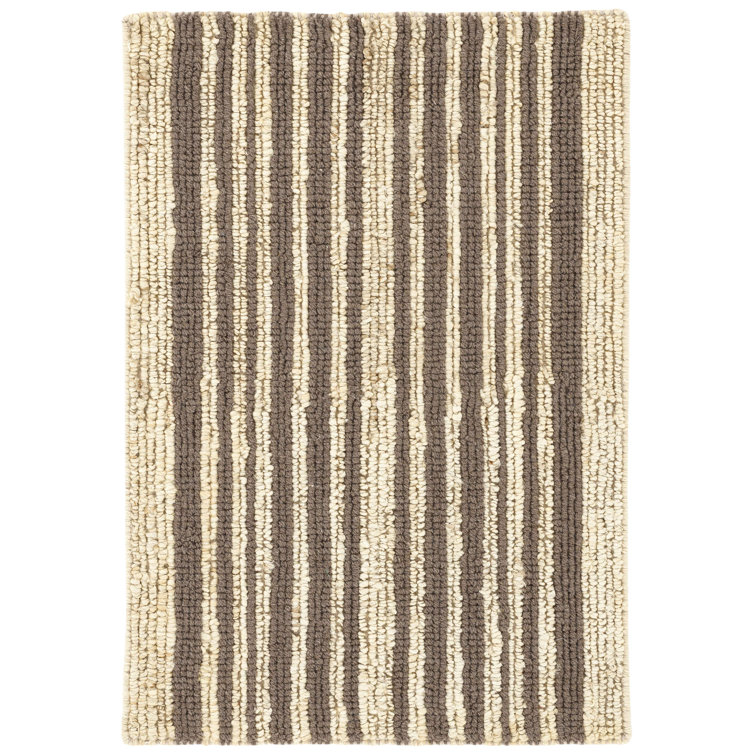 Gray and Beige Handwoven Wool Stripe Rug, 10' x 14'