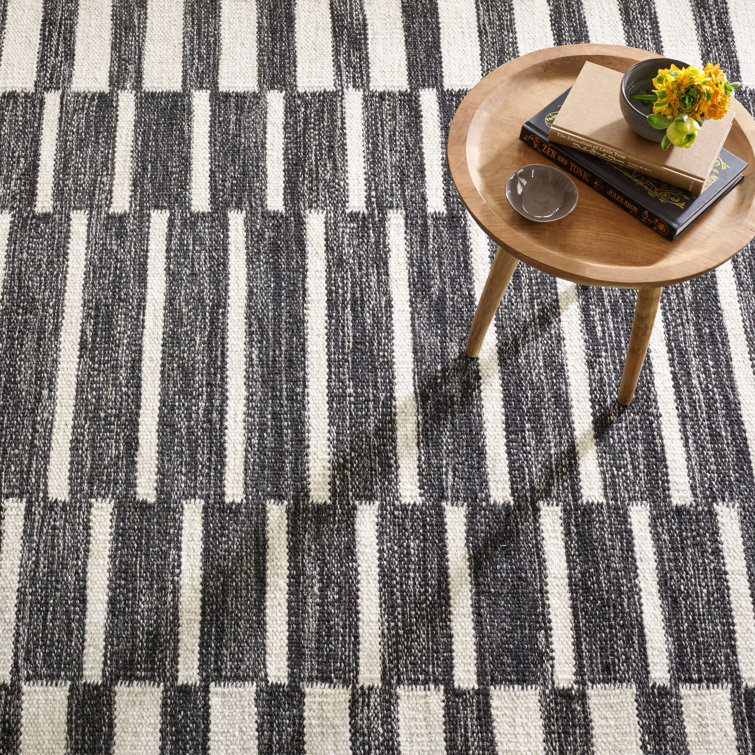 Heights Charcoal and Ivory Flat Woven Wool Rug, 3' x 5'
