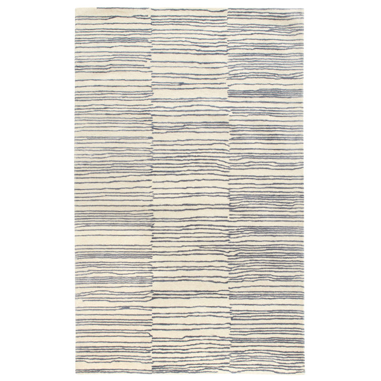 Pewter Blue Striped Hand Tufted Wool Area Rug 8' x 10'