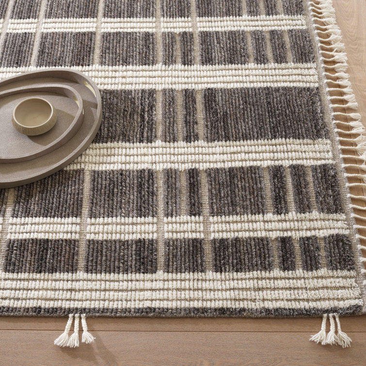 Tory Hand-Knotted Ivory & Charcoal Wool 4'x6' Stripe Rug