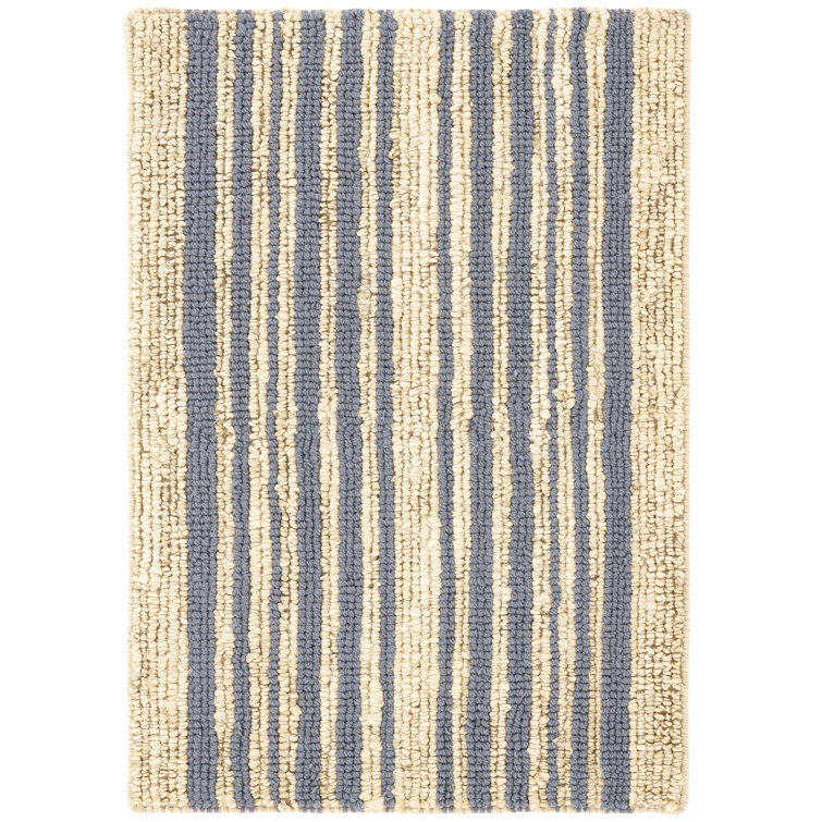 Pewter Blue Handwoven Stripe Wool-Cotton Blend Rug 2' x 3'