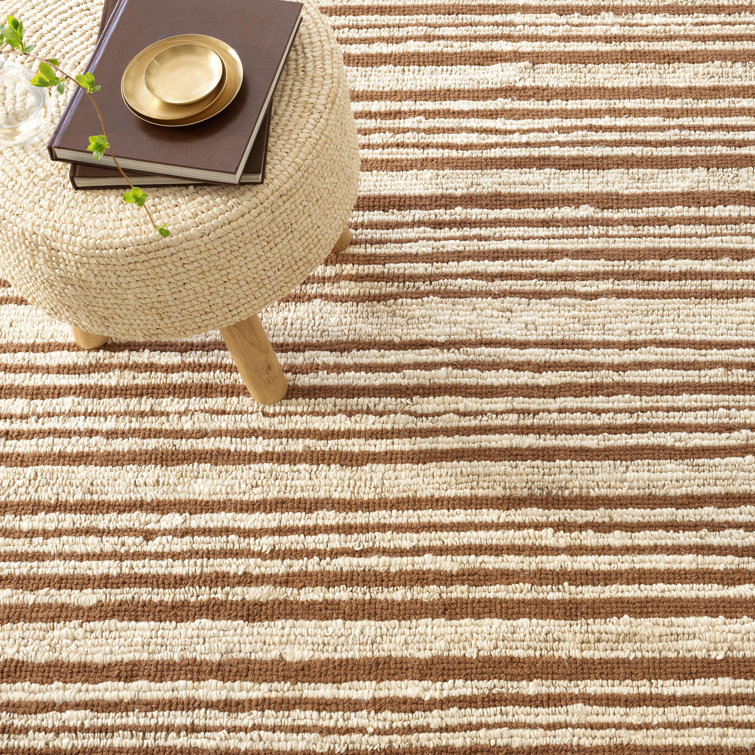 Caramel and Cream Striped Wool Rectangular Rug