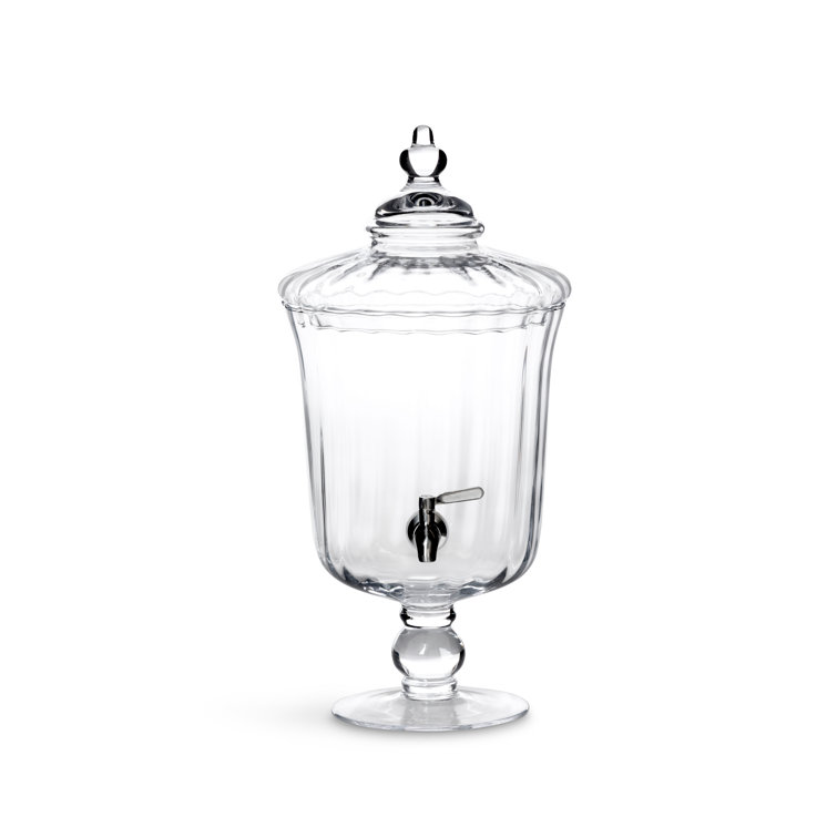 Clear Glass Pedestal Beverage Dispenser with Finial Lid