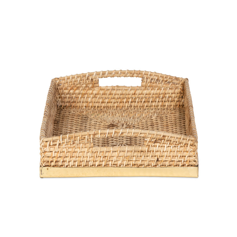 Amelia Woven Bamboo and Brass Rectangular Serving Tray