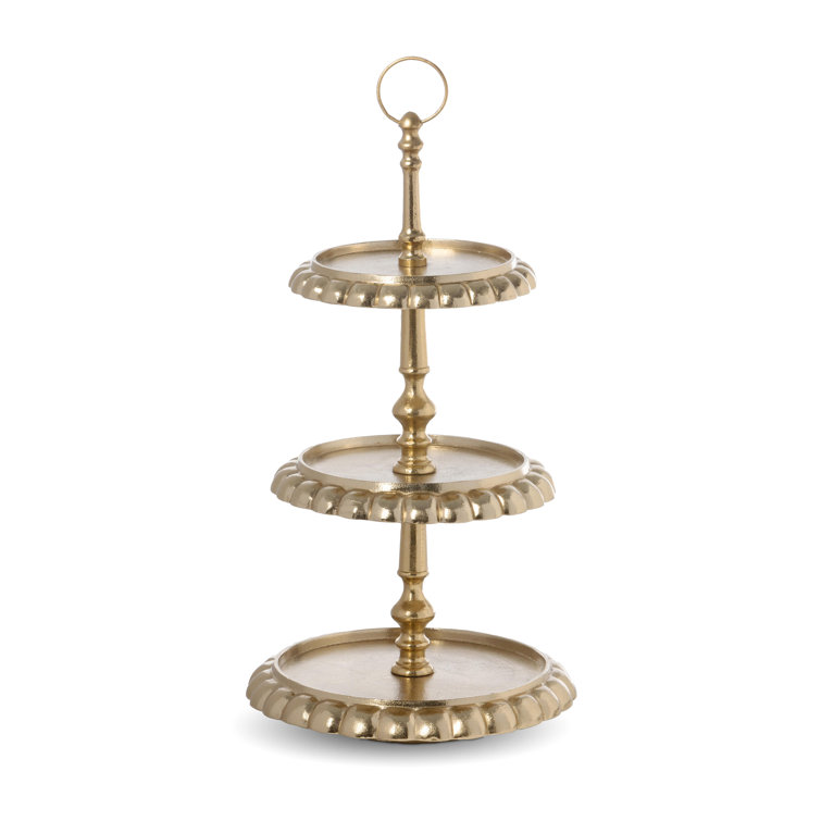 Gold Cast Aluminum Three-Tiered Serving Tray