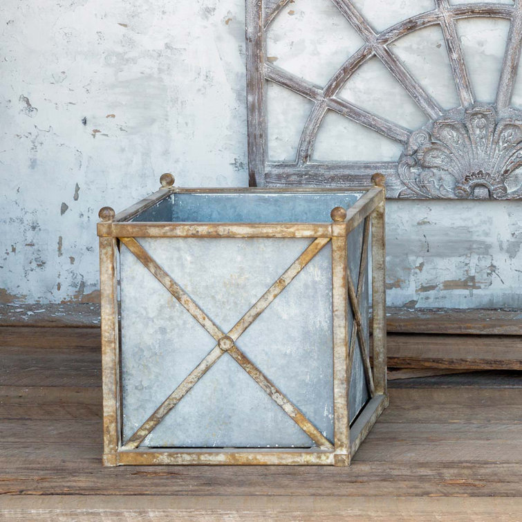 Small Rustic Metal Outdoor Planter with Tin Liner