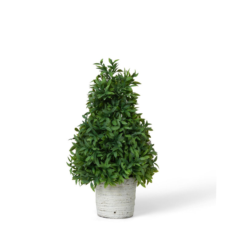 15" Green Faux Topiary in White Cement Pot