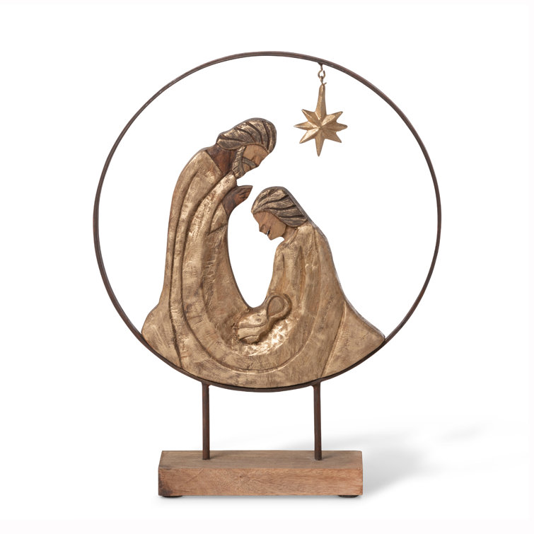 Gold and Brown Metal and Wood Nativity Sculpture