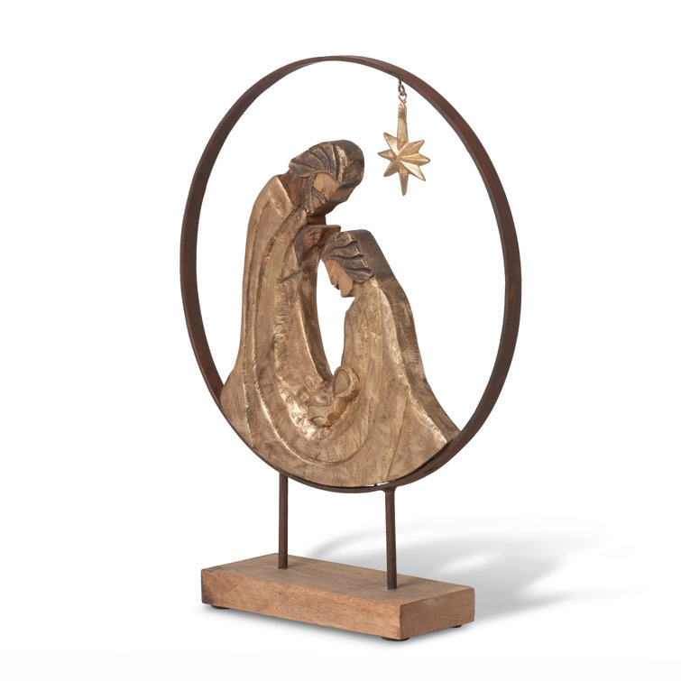Gold and Brown Metal and Wood Nativity Sculpture