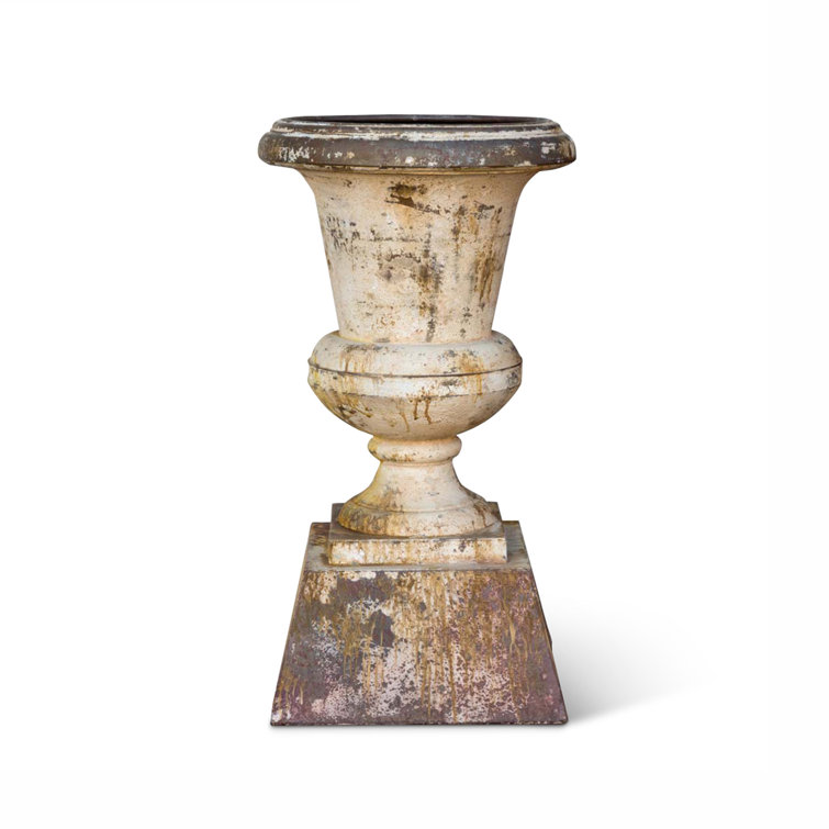 Large Rustic Aged Metal Garden Urn Planter