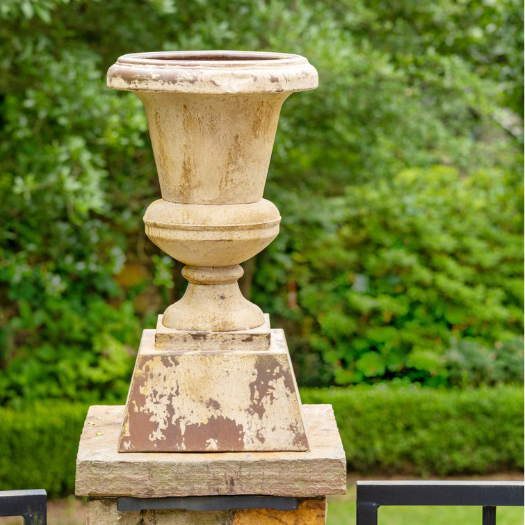 Large Rustic Aged Metal Garden Urn Planter