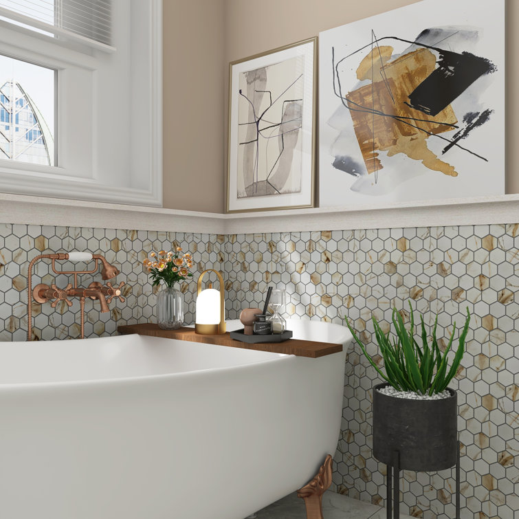 Calacatta Gold Hexagonal Porcelain Mosaic Tile for Walls and Floors