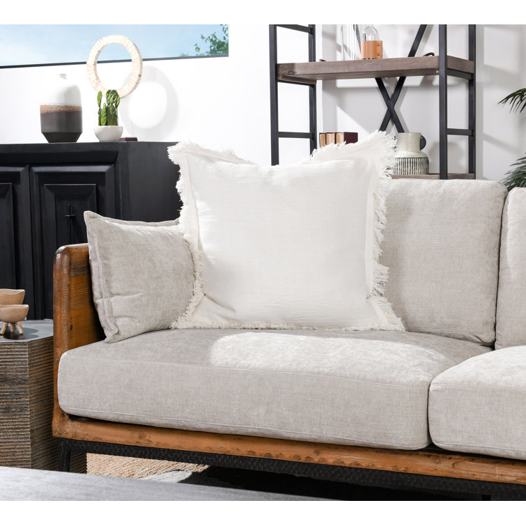 Agatha 22" Ivory Linen-Blend Throw Pillow with Feather Insert