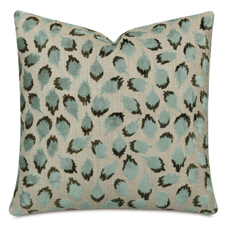 Spa Blue and Beige Velvet Square Pillow with Knife Edge
