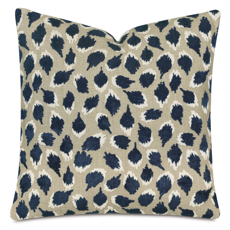 Navy and Beige Velvet Square Pillow with Polyester Fill