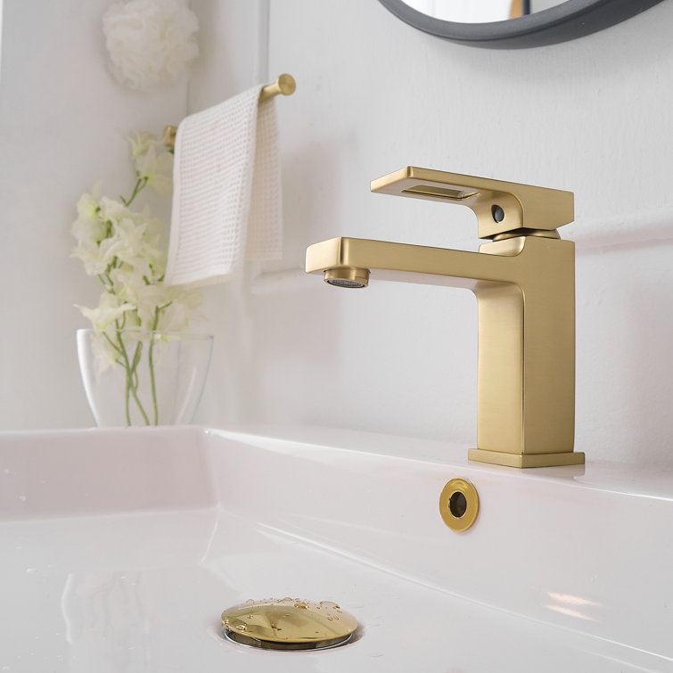 Brushed Gold Single-Handle Low-Arc Bathroom Faucet with Drain