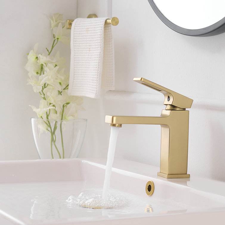 Brushed Gold Single-Handle Low-Arc Bathroom Faucet with Drain