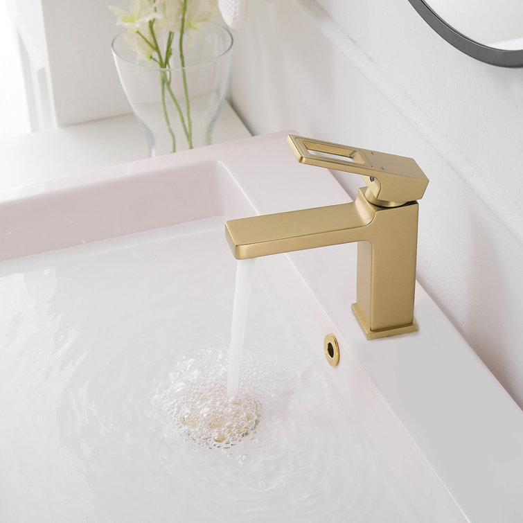 Brushed Gold Single-Handle Low-Arc Bathroom Faucet with Drain