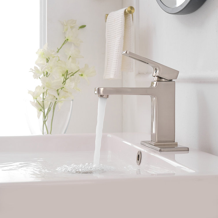 Brushed Nickel Single-Handle Low-Arc Bathroom Faucet with Drain Assembly