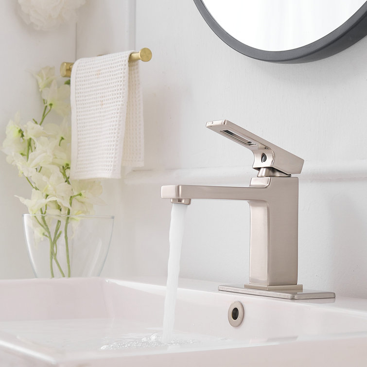 Brushed Nickel Single-Handle Low-Arc Bathroom Faucet with Drain Assembly