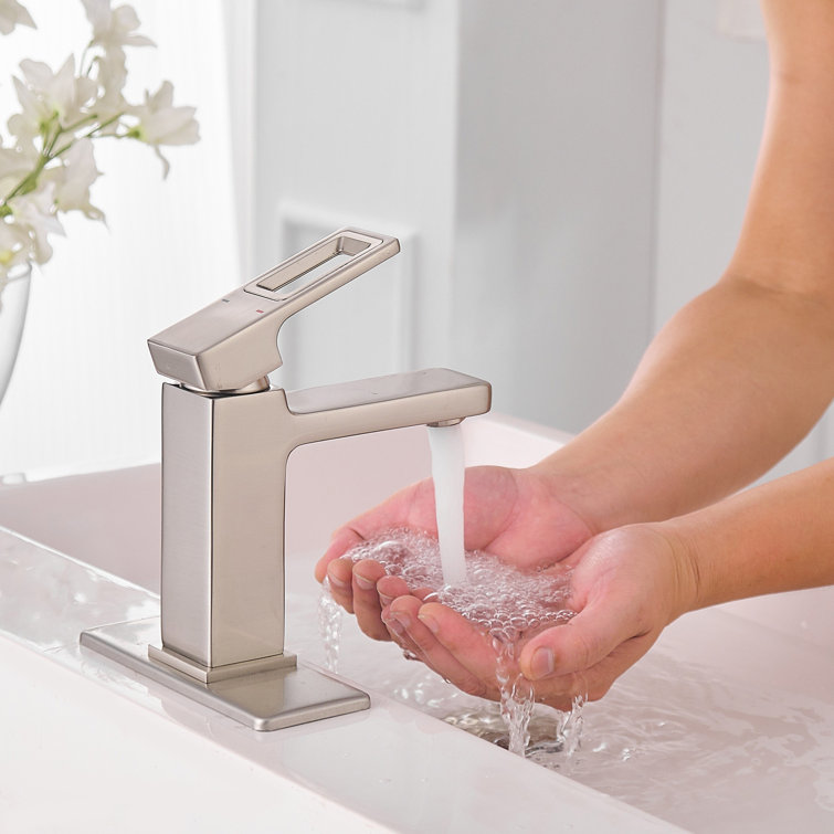 Brushed Nickel Single-Handle Low-Arc Bathroom Faucet with Drain Assembly