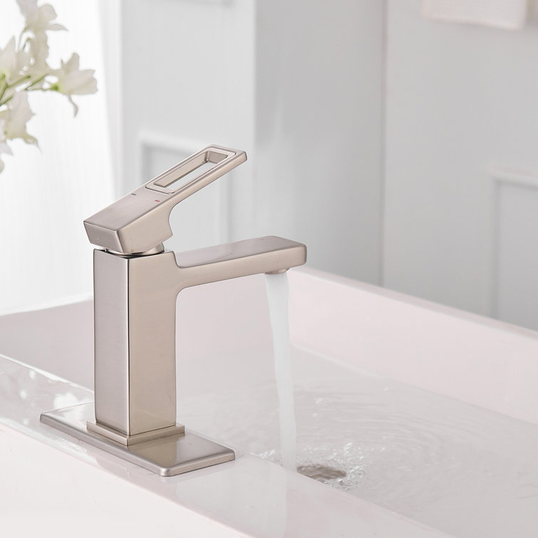 Brushed Nickel Single-Handle Low-Arc Bathroom Faucet with Drain Assembly