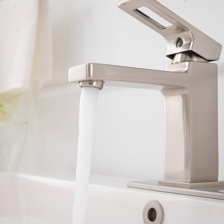 Brushed Nickel Single-Handle Low-Arc Bathroom Faucet with Drain Assembly