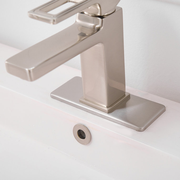 Brushed Nickel Single-Handle Low-Arc Bathroom Faucet with Drain Assembly