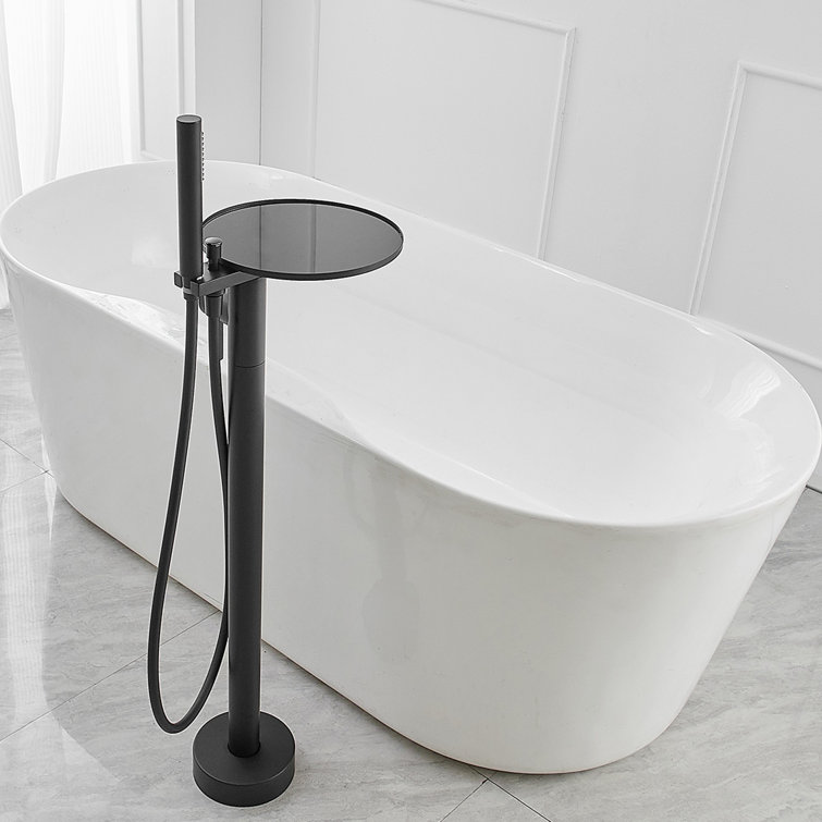 Matte Black Freestanding Floor Tub Faucet with Hand Shower