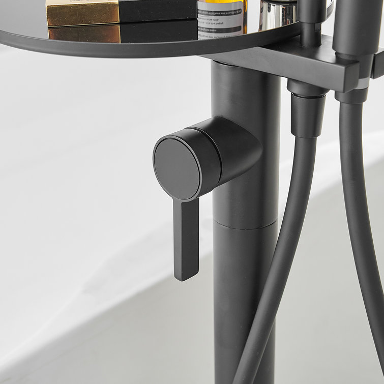 Matte Black Freestanding Floor Tub Faucet with Hand Shower