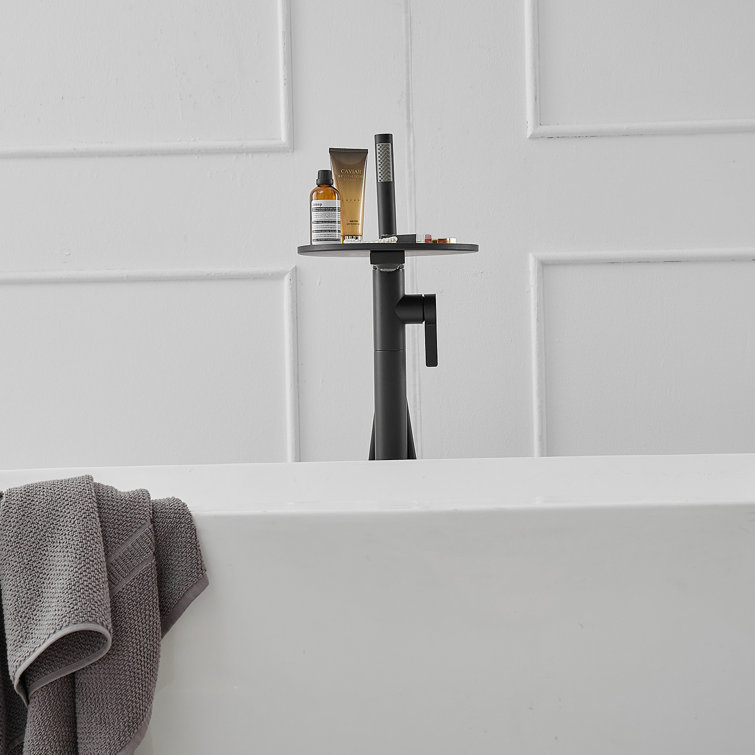 Matte Black Freestanding Floor Tub Faucet with Hand Shower