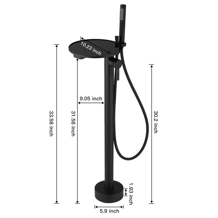 Matte Black Freestanding Floor Tub Faucet with Hand Shower