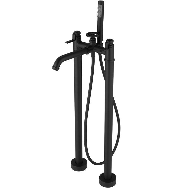 Matte Black Freestanding Floor Mount Tub Faucet with Hand Shower