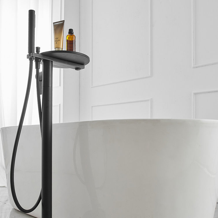 Matte Black Freestanding Floor Tub Faucet with Hand Shower