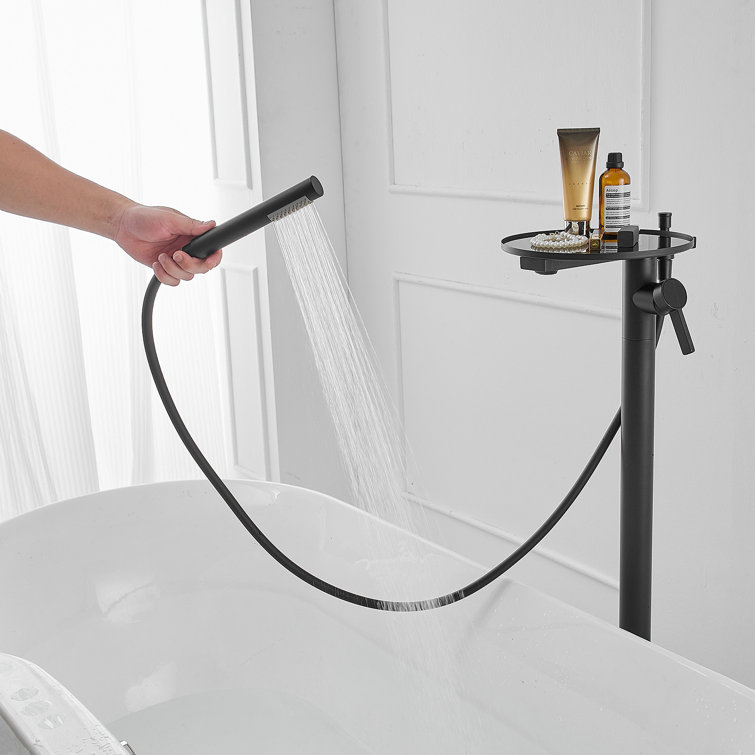 Matte Black Freestanding Floor Tub Faucet with Hand Shower