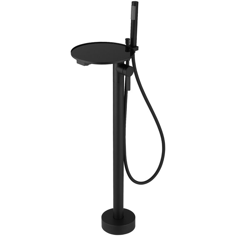 Matte Black Freestanding Floor Tub Faucet with Hand Shower