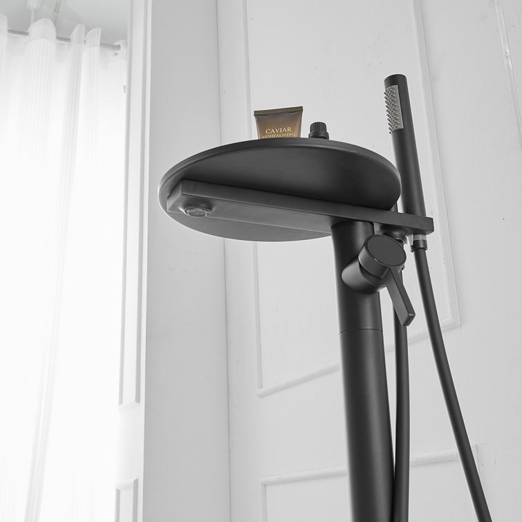 Matte Black Freestanding Floor Tub Faucet with Hand Shower