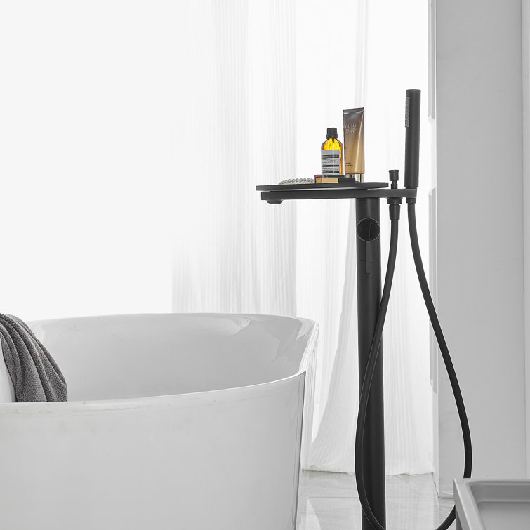Matte Black Freestanding Floor Tub Faucet with Hand Shower