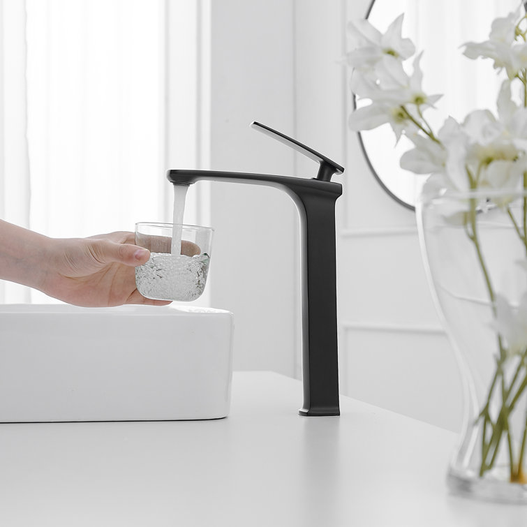 Matte Black Single Handle Vessel Sink Faucet with Drain Assembly