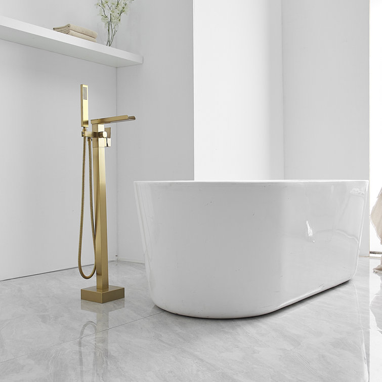 Brushed Gold Freestanding Tub Faucet with Handheld Shower