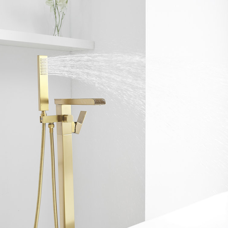 Brushed Gold Freestanding Tub Faucet with Handheld Shower